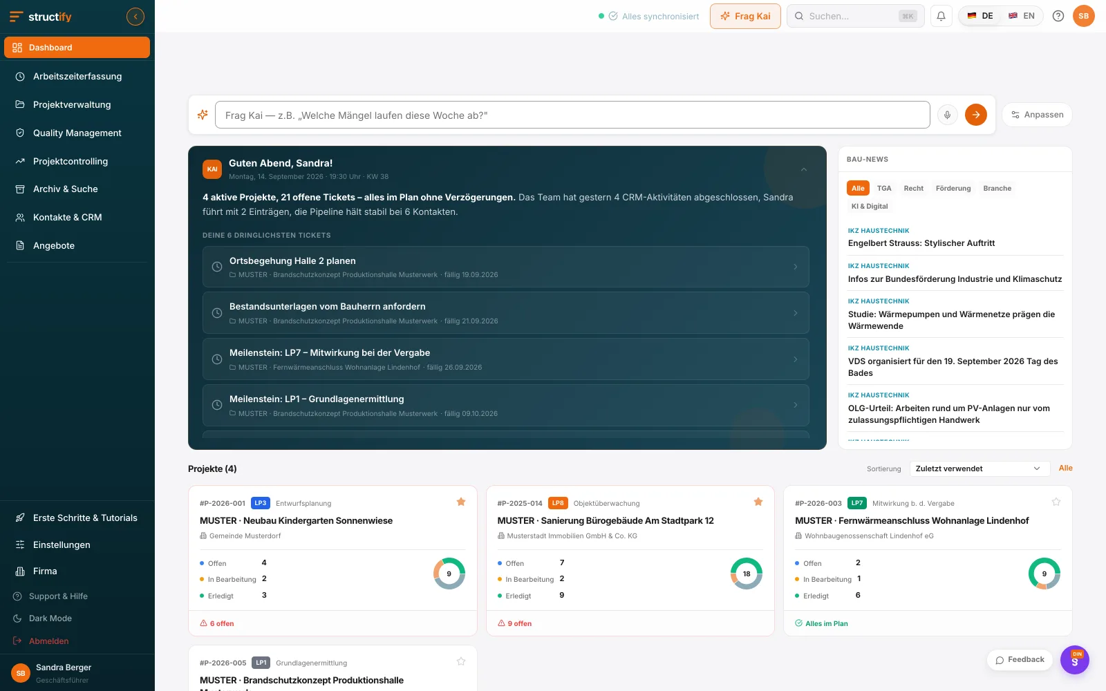Structify Desktop: Projekt-Cockpit: Alles zum Projekt auf einen Blick