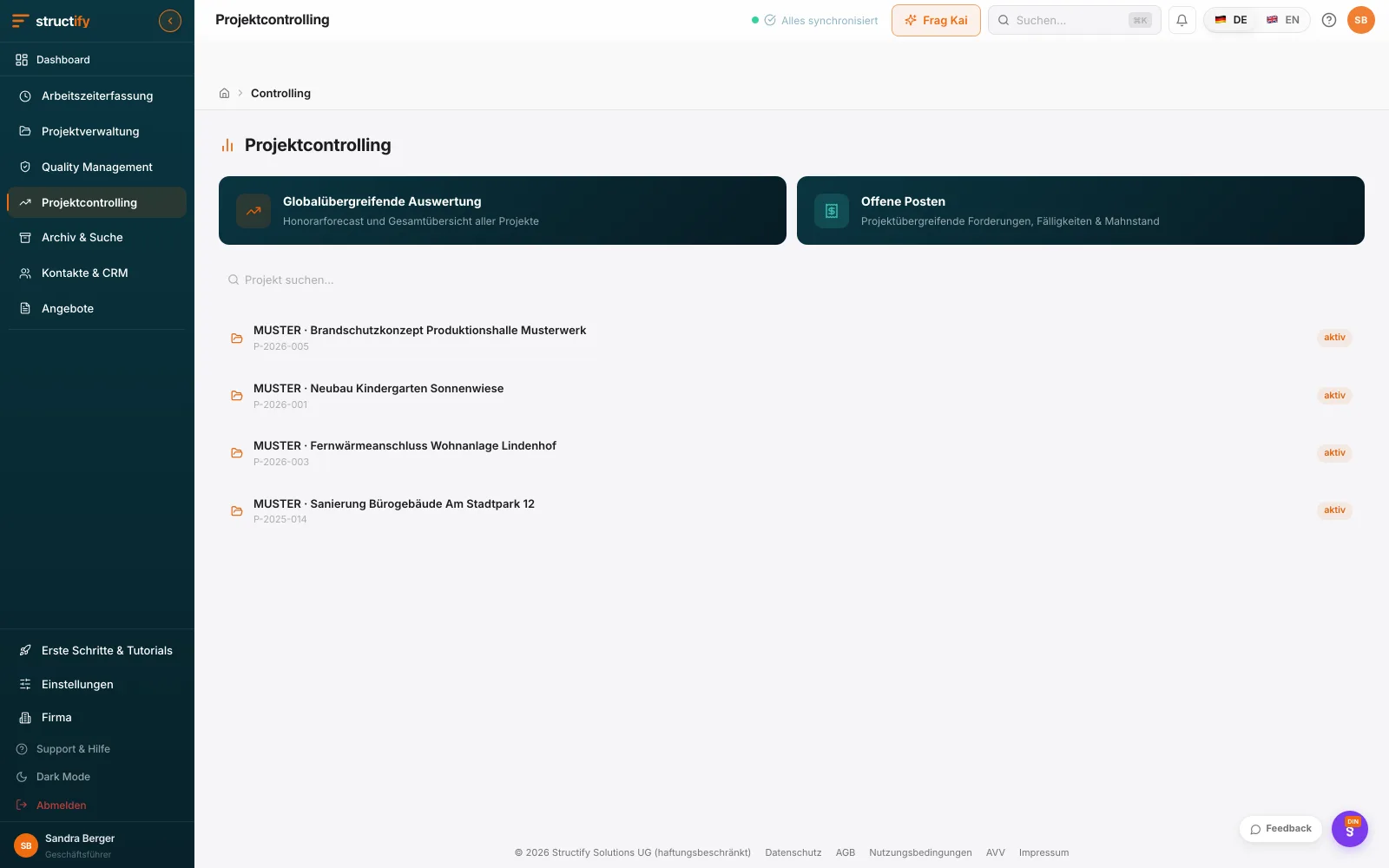 Structify Desktop: Controlling: Kosten & Fortschritt in Echtzeit